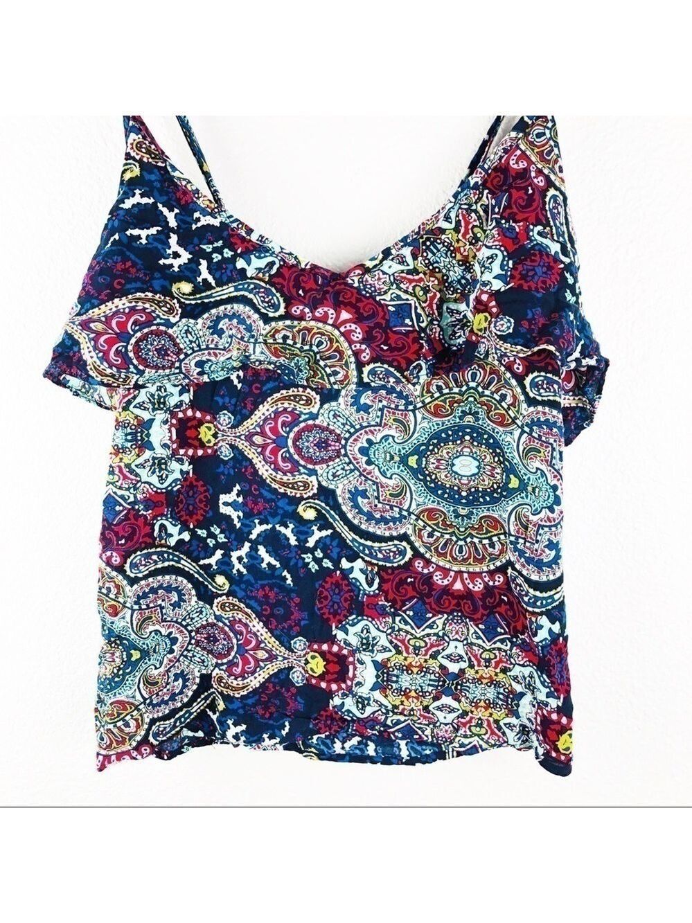 Forever21 Boho Blue Floral Top Medium! -> Forever21 Boho Blue Floral Top Medium! - Picture 2 of 7